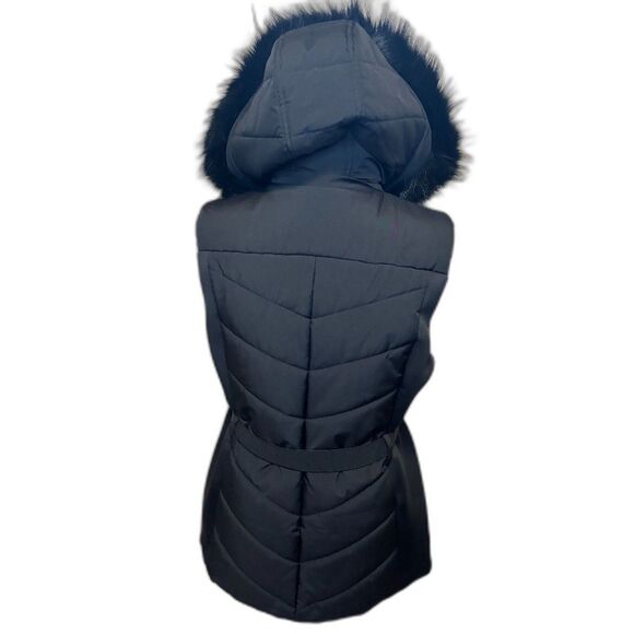 Michael Kors Black Belted Faux Fur Hooded Zip Vest Womens - Picture 5 of 8